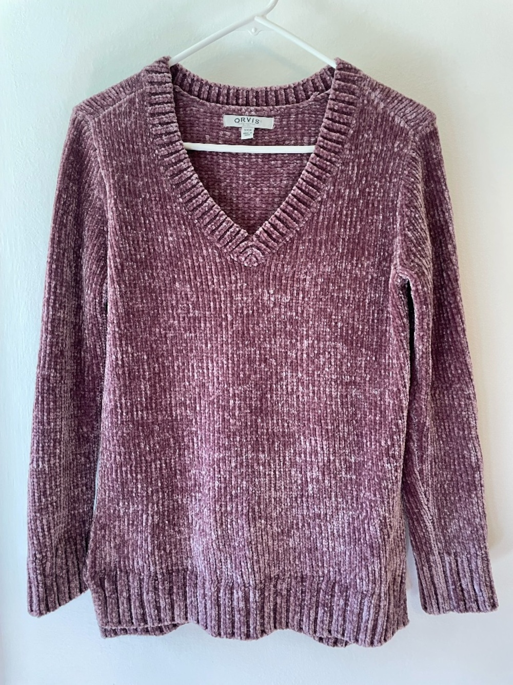 ORVIS classic collection chenille dusty rose v-neck sweater size S